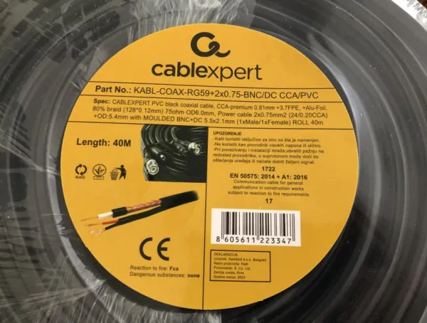 Gembird RG59+2X0.75-BNC/DC-40M Kabl BNC+DC CCA 40m