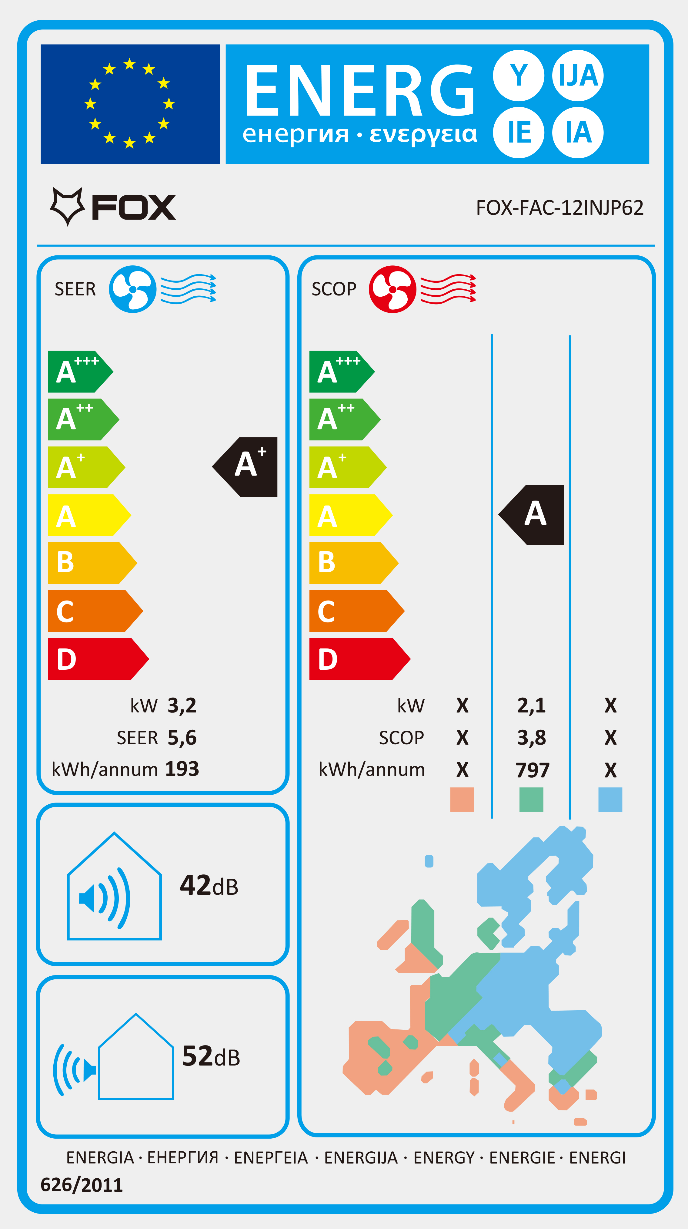 Fox FAC-12INJP62 Klima - Inverter 12000 BTU Wi-Fi -15°C, Bela