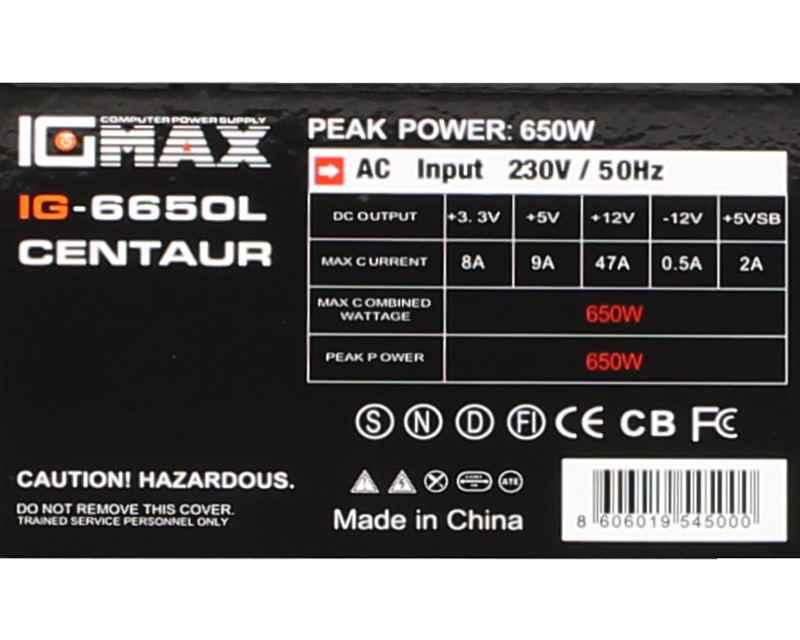 IG‑Max IG6650 CENTAUR Napajanje 650W