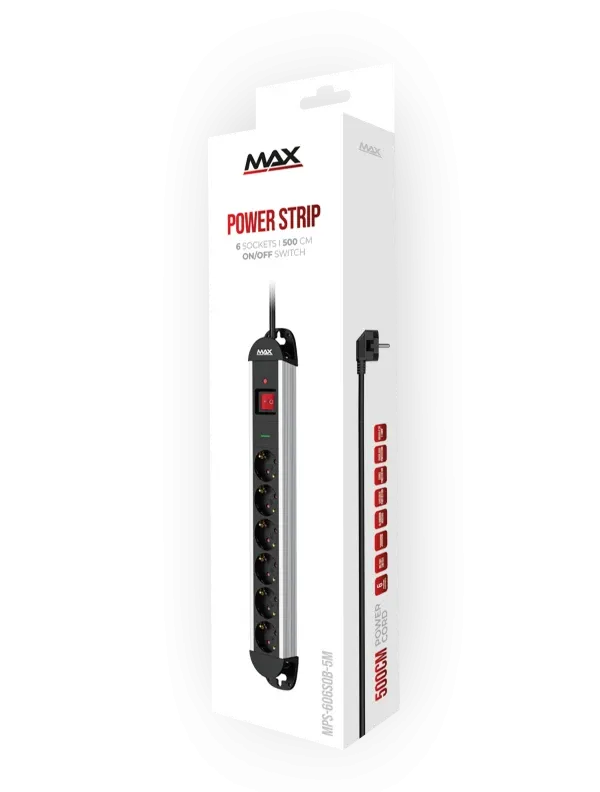 Max MPS-606SOB-5M Produžni kabl 6 utičnica Prenaponska zaštita 5m