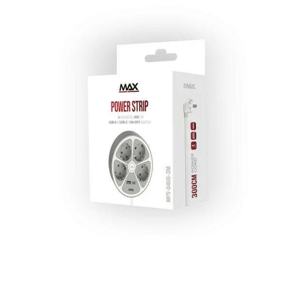 Max MPS-04UG-3M Produžni kabl Prenaponska zaštita 4 utičnice 3m USB portovi