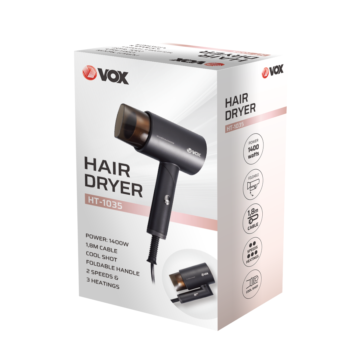 Vox HT1035 Fen za kosu 1400W, Crni