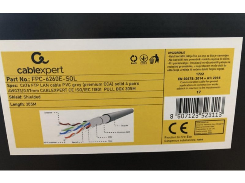 Gembird FPC-6260E-SOL FTP kabl cat.6 Indoor solid 23AWG 0.57mm premium CCA 305m, Beli