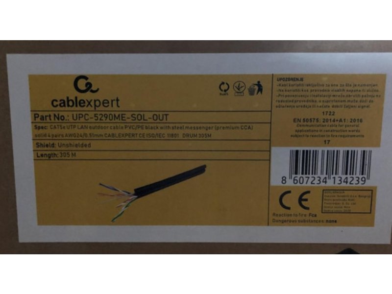 Gembird UPC-5290ME-SOL-OUT UTP kabl cat.5E outdoor+SAJLA solid 24AWG premium CCA 305m, Crni