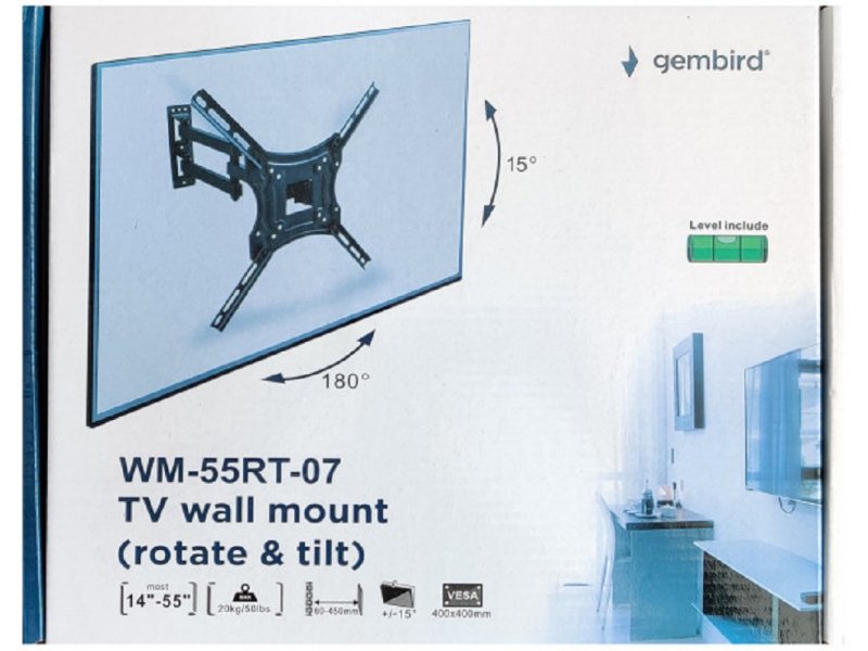 Gembird WM-55RT-07 Nosač za TV Tilt 14"-55" 872, Crni