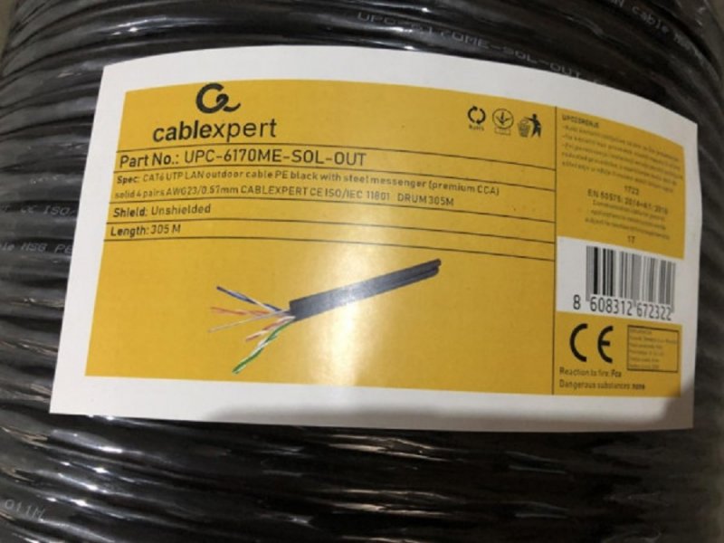 Gembird UPC-6170ME-SOL-OUT UTP kabl cat.6 outdoor+SAJLA solid 23AWG premium CCA 305m, Crni