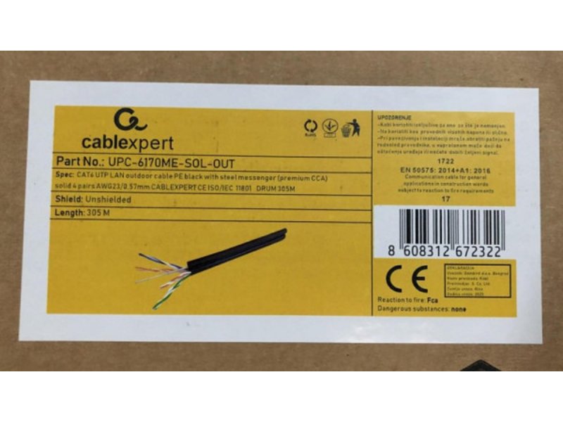 Gembird UPC-6170ME-SOL-OUT UTP kabl cat.6 outdoor+SAJLA solid 23AWG premium CCA 305m, Crni