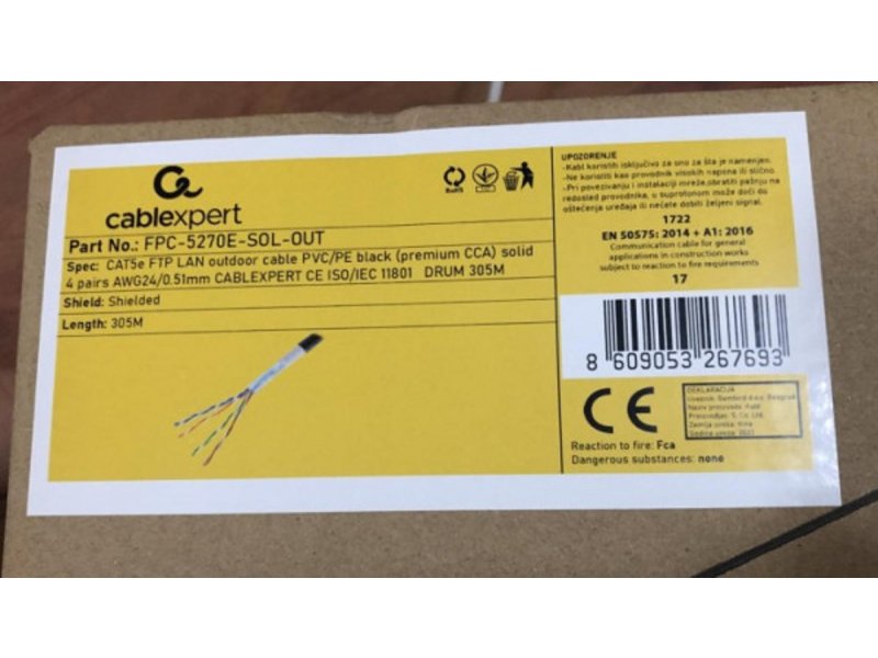 Gembird FPC-5270E-SOL-OUT FTP kabl cat.5E Outdoor solid 24AWG 0.51mm premium CCA 305m, Crni
