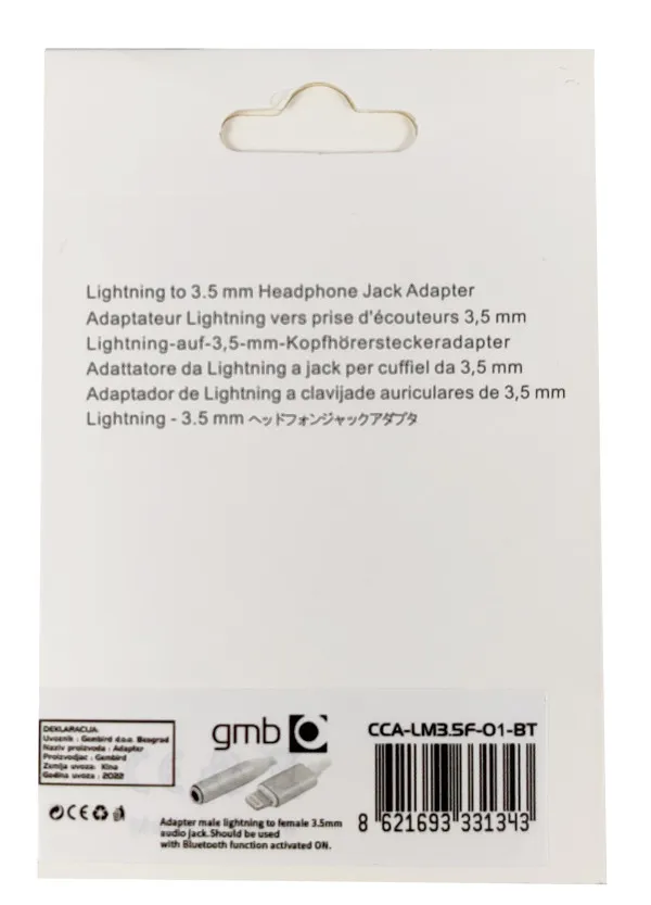 Gembird CCA-LM3.5F-01-BT Adapter sa lightinga na 3.5mm Audio, Beli
