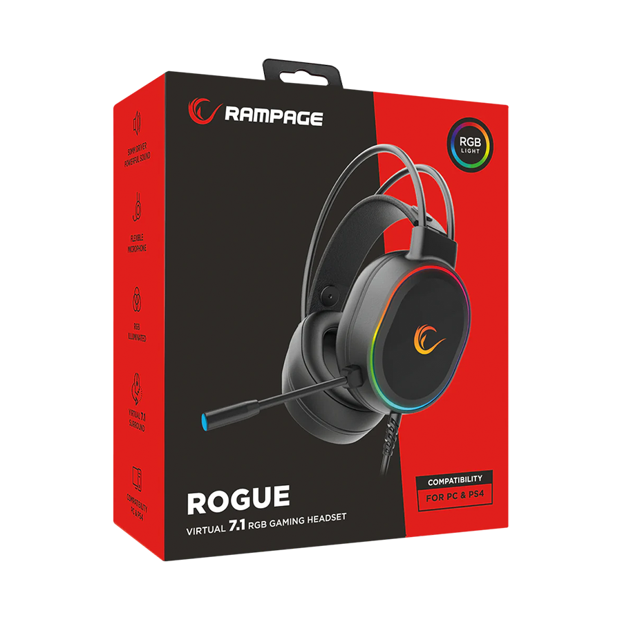 Rampage Rogue geјmerske slušalice sa mikrofonom USB RGB LED, Crne