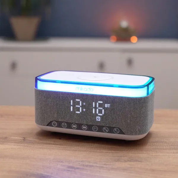 Mikado MD-W8 Zvučnik Lampa Alarm Wireless Punjač 1200mah 10W, Sivi