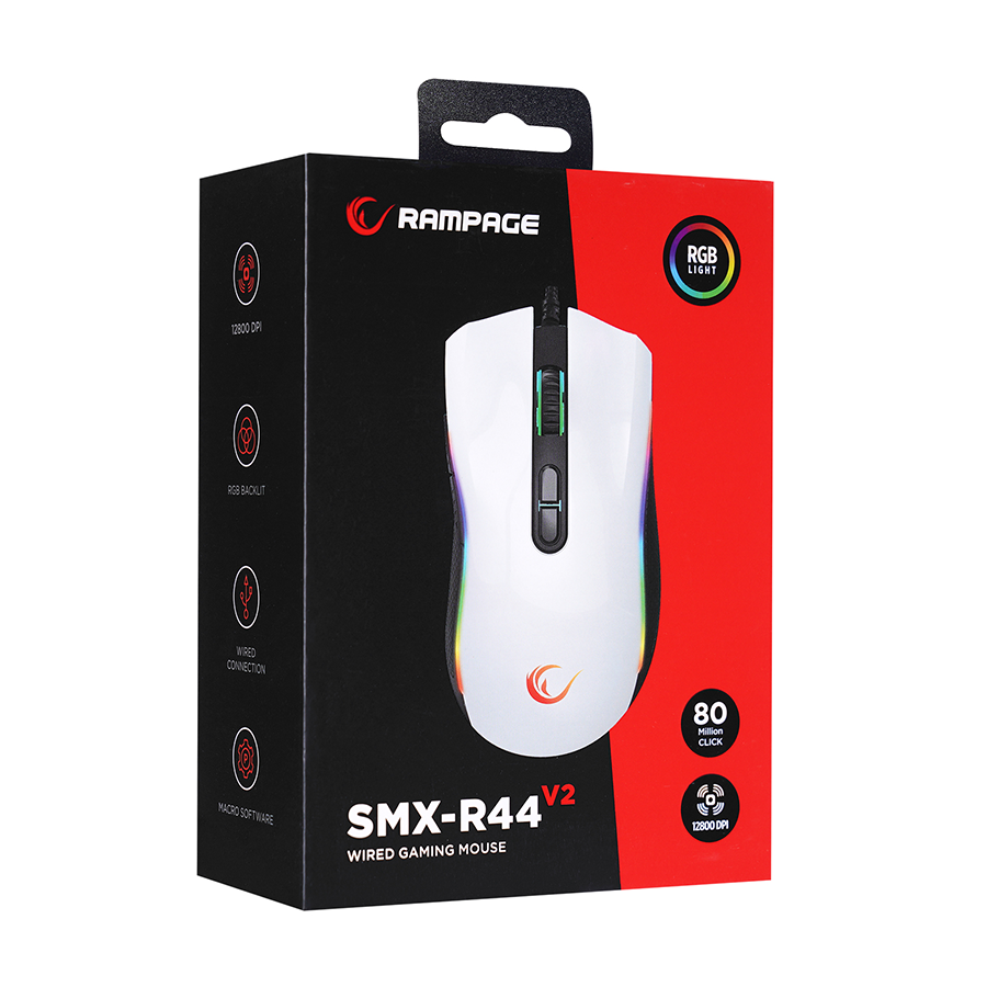 Rampage SMX-R44 V2 Macrol geјmerski miš 12800 DPI RGB LED, Beli