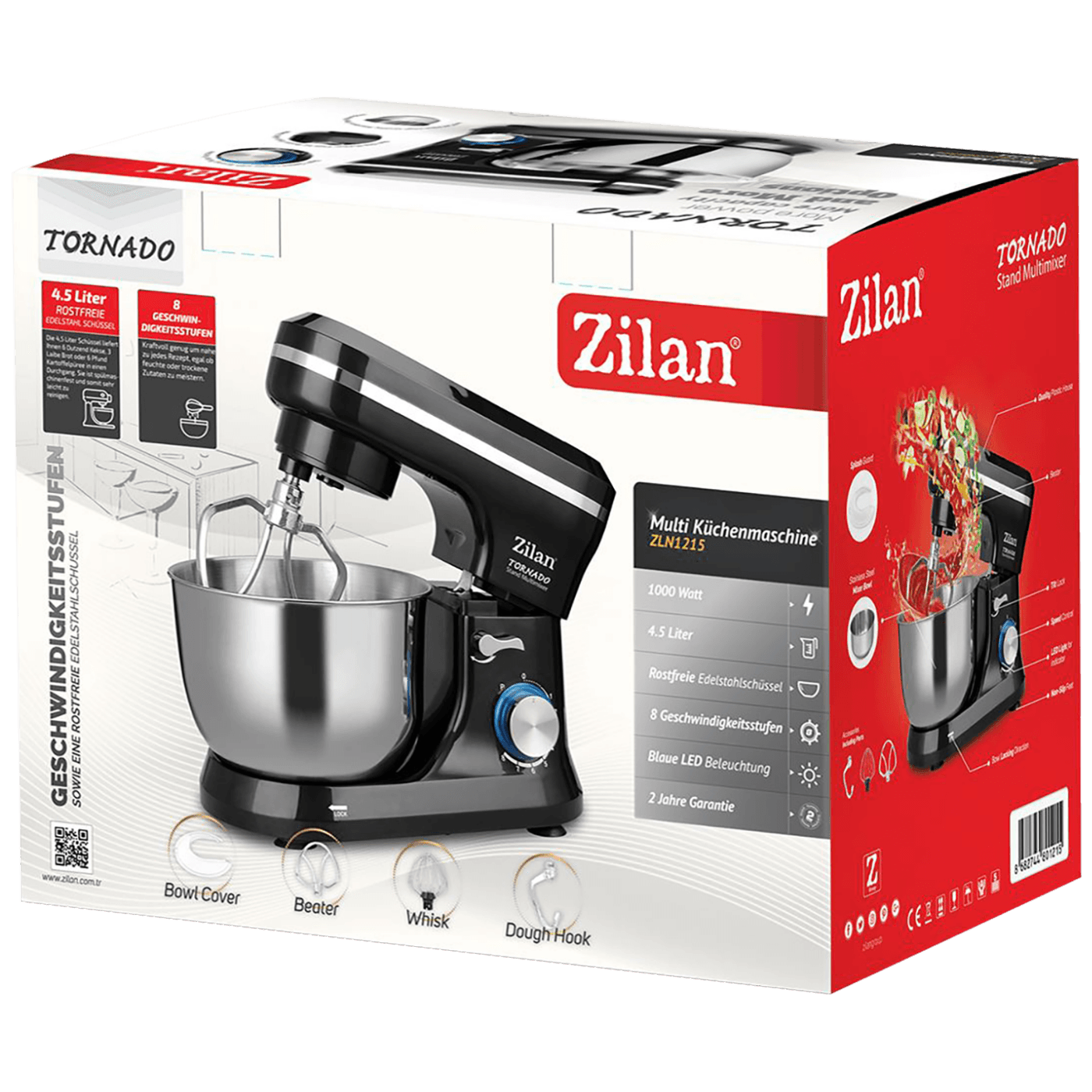 Zilan ZLN1215 Mikser sa posudom 8 brzina+pulse 4.5 l 1000 W, Crni
