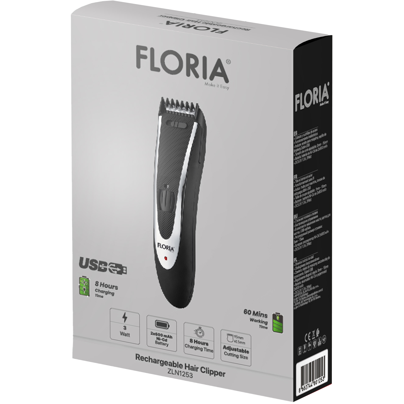 Floria ZLN1253 Mašina za šišanje punjiva 1200mAh, Crna
