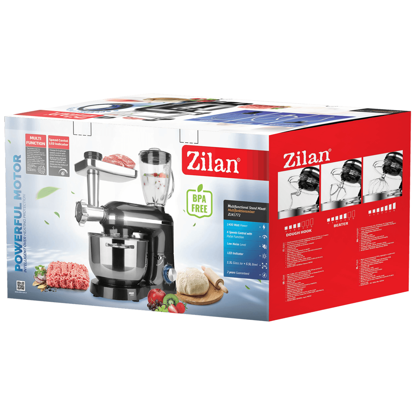 Zilan ZLN1772 Mikser sa posudom + blender + nastavak za meso 1400 W, Crni