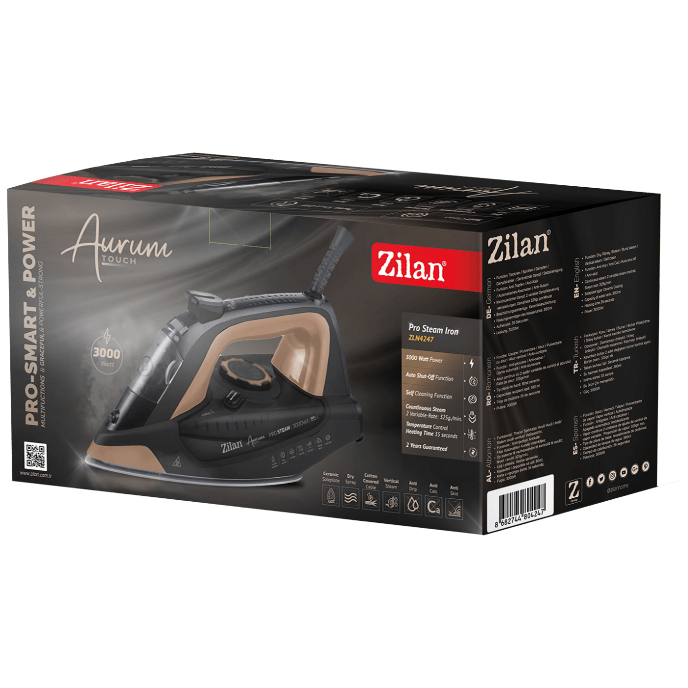Zilan ZLN4247 Pegla na paru 3000W Aurum Touch - Pro Steam Iron, Crna