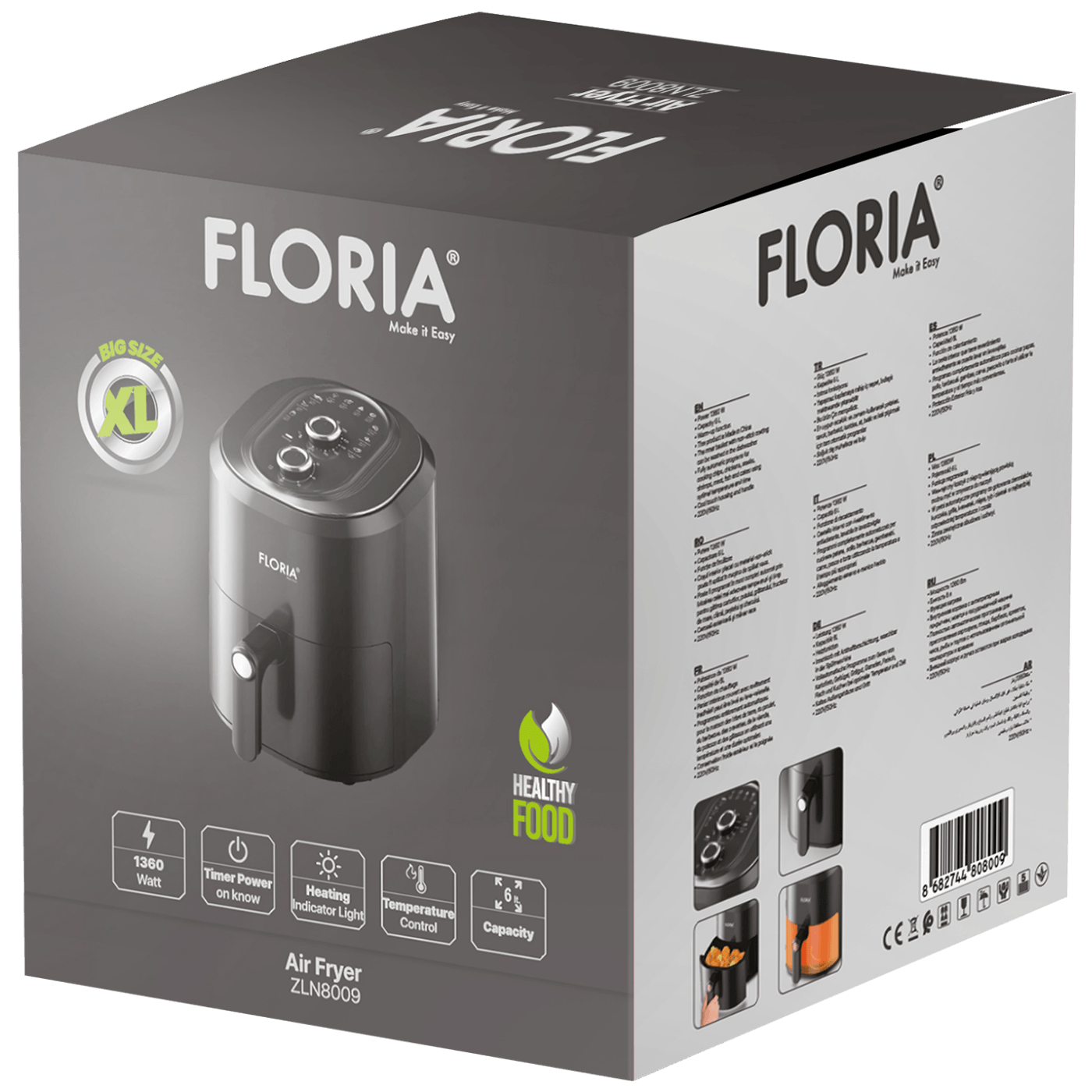 Floria ZLN8009 Friteza na vruć vazduh Timer XL posuda 6 l