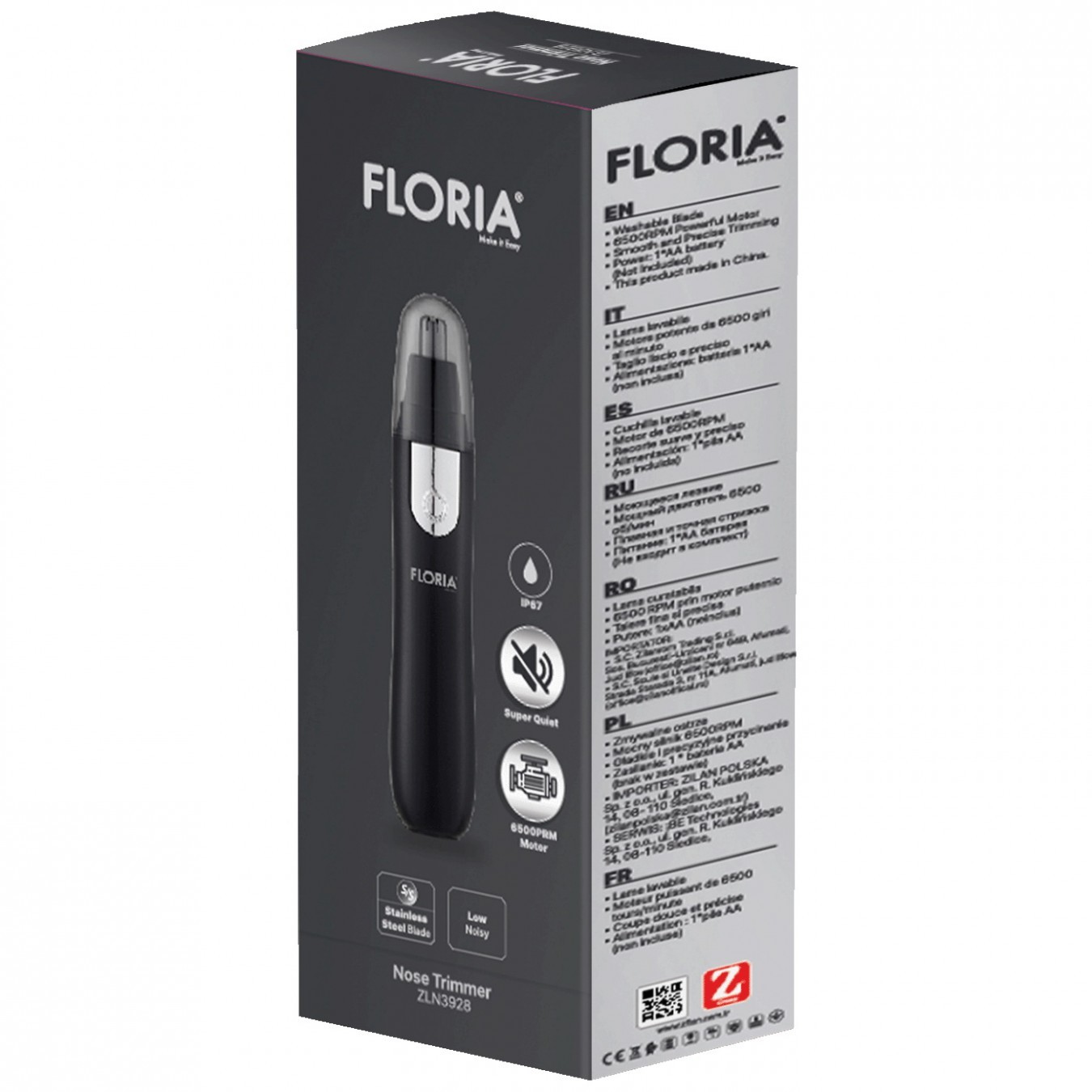 Floria ZLN3928 Trimer za nos i uši, Crni