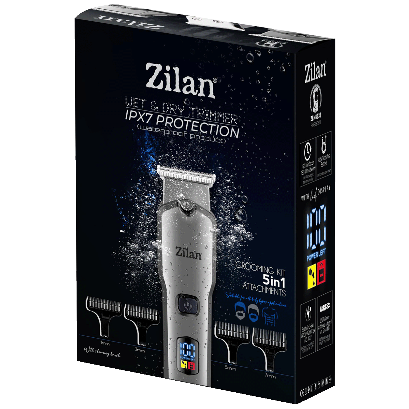 Zilan ZLN8634 Aparat za šišanje Poseidon IPX7 5u1, Sivi