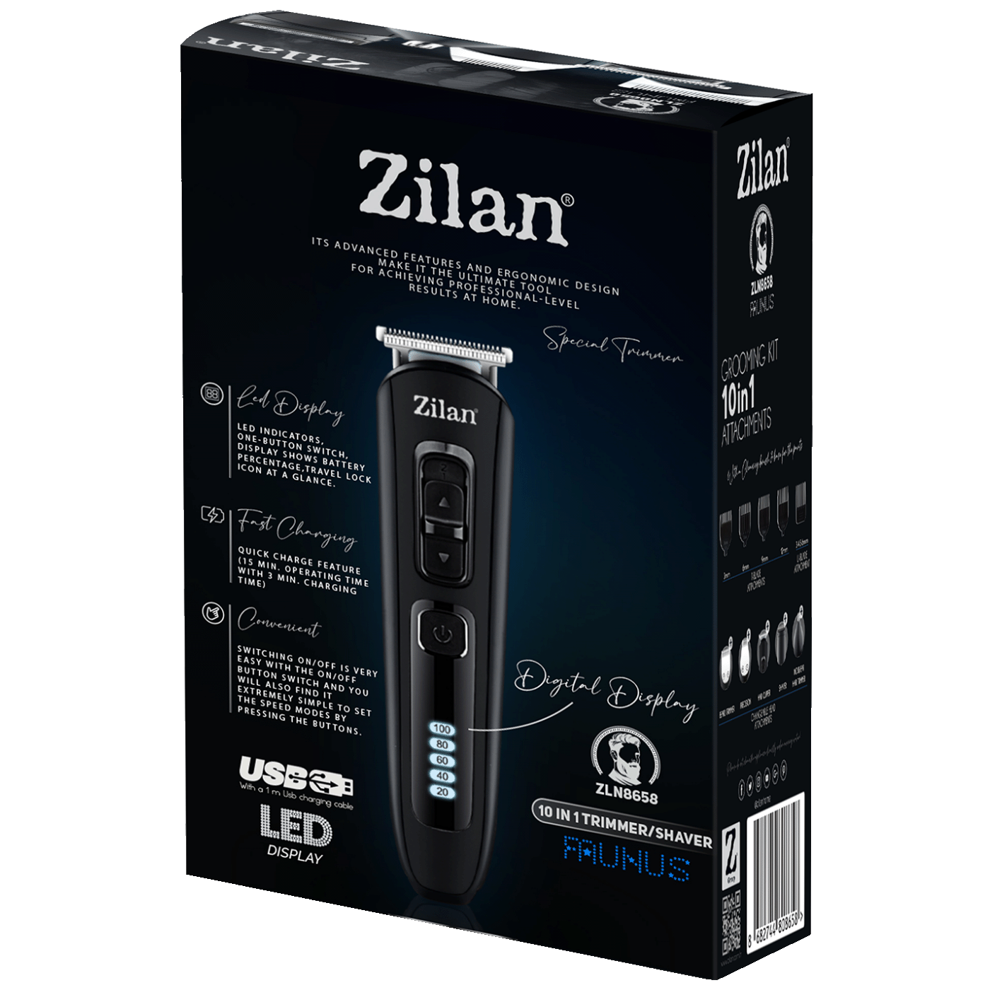 Zilan ZLN8658/ZLN5919 Aparat za šišanje Uranus brijanje trimer 10u1, Crni