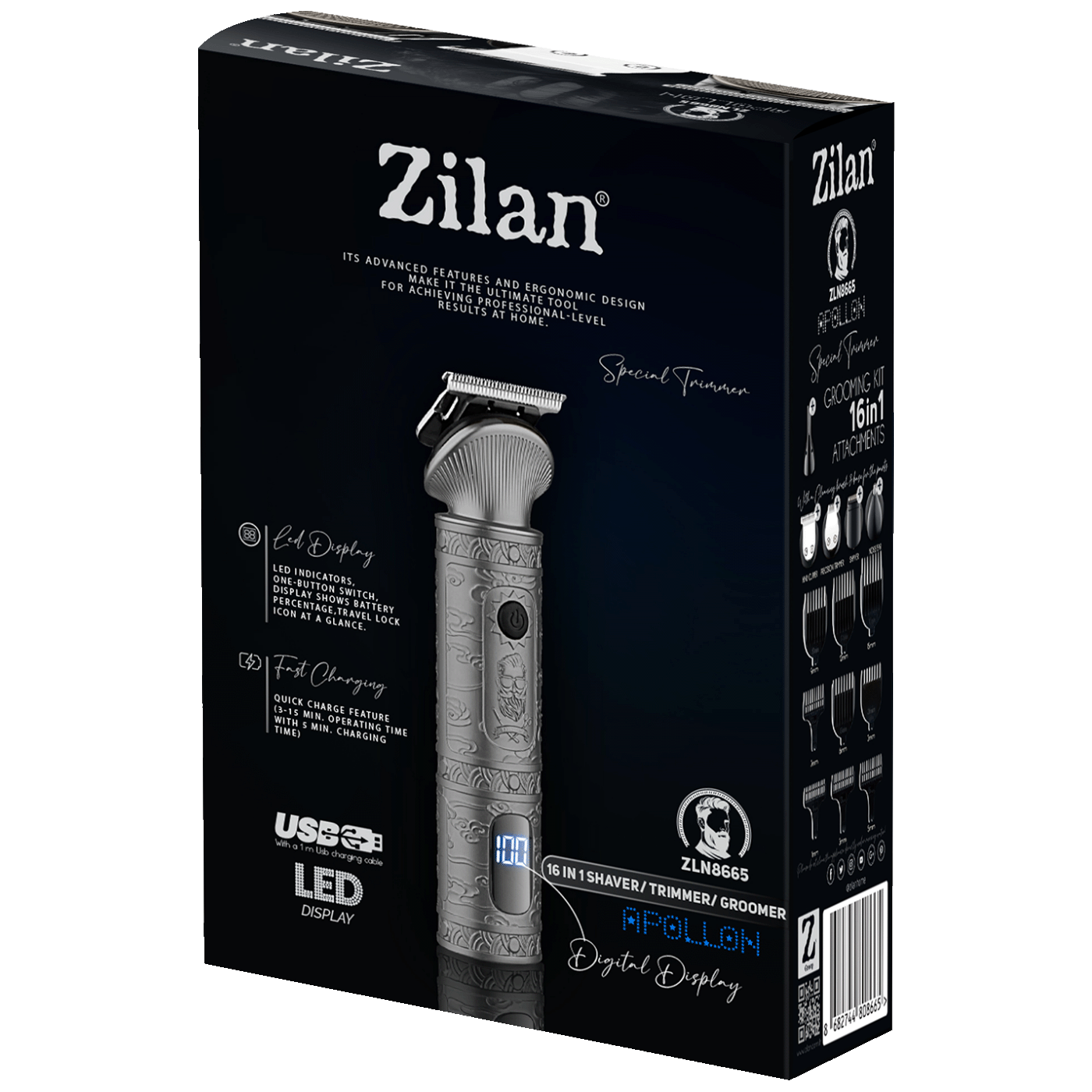 Zilan ZLN8665 Apolon mašinka za šišanje briјanje trimer 16 u 1 siva, Siva