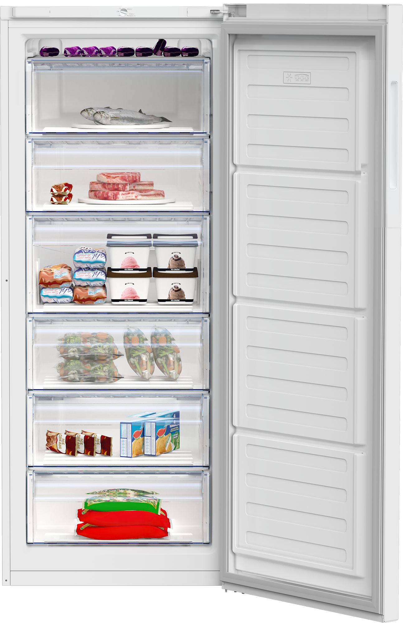 Beko Vertikalni zamrzivač RFSA240M41WN, 215l, 6 Fioka, Statički, Beli