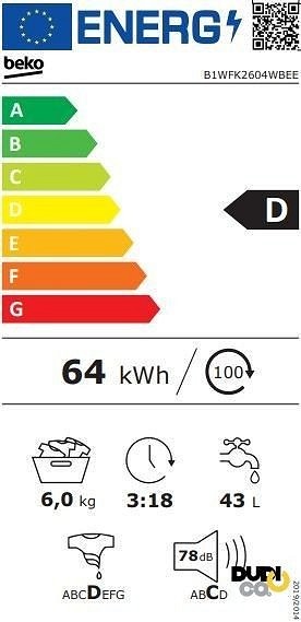 Beko B1WFK2604WBEE Mašina za pranje veša 6 kg 1000 rpm, Bela