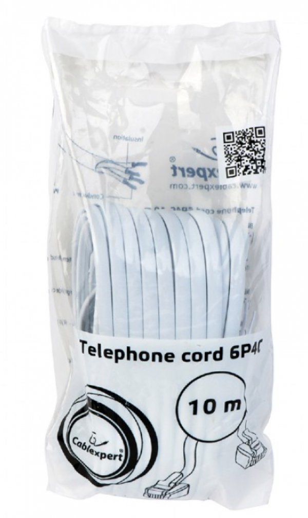 Gembird TC6P4C-10M Telefonski kabl 10m, Beli