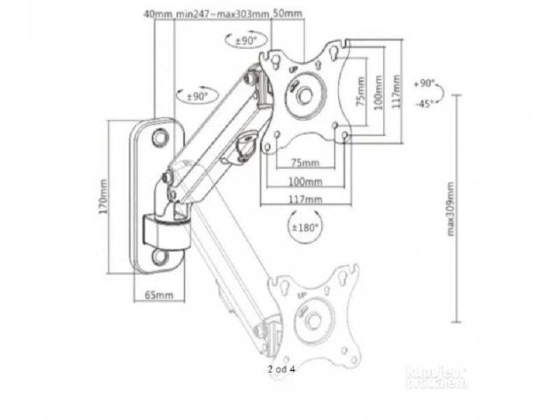 Gembird MA-WA1-01 Podesivi zidni držač za monitor Tilt 13"-27" 44282, Crni