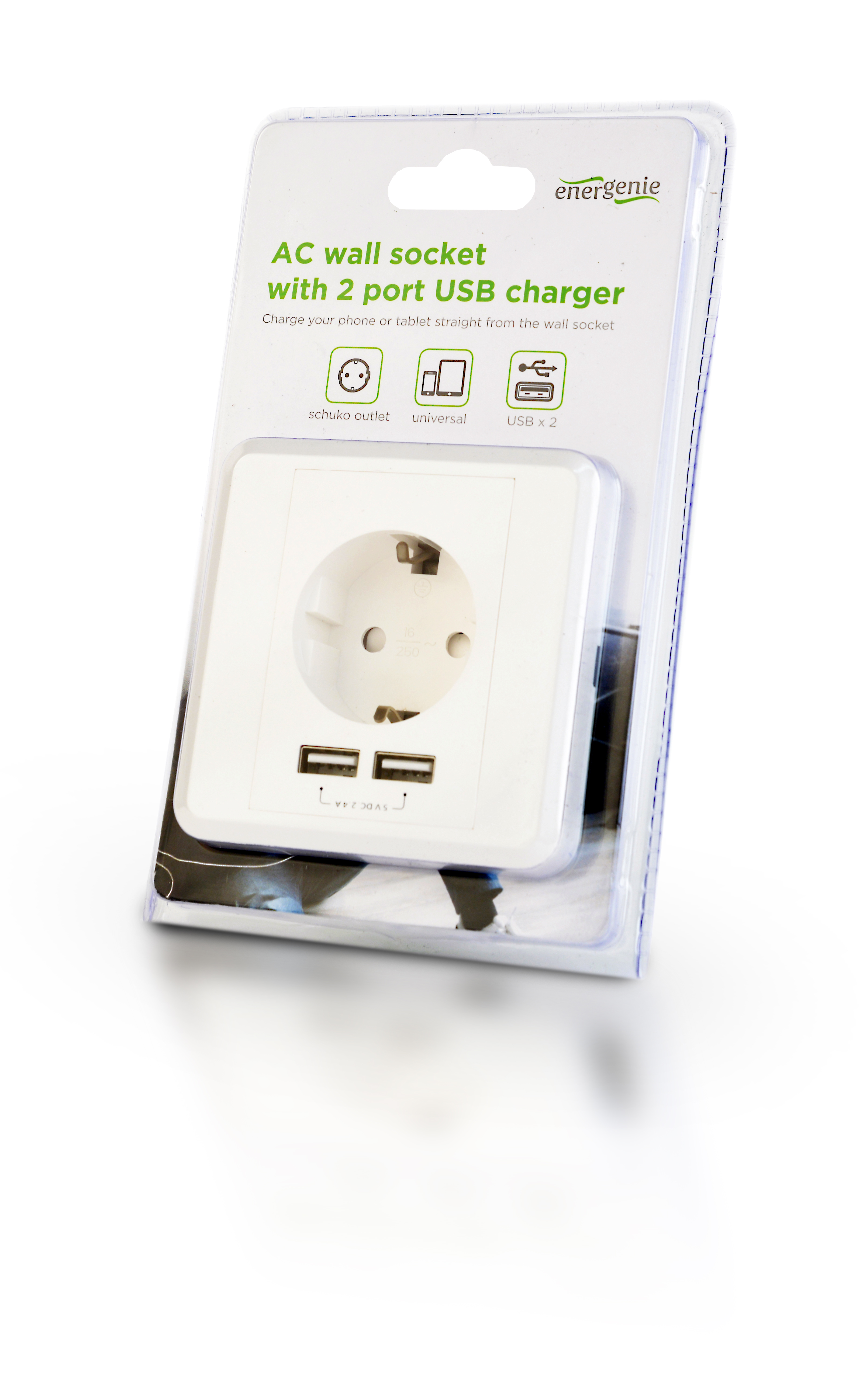 EnerGenie priključnica 2 x USB + CEE 7/3 2.4A, Bela