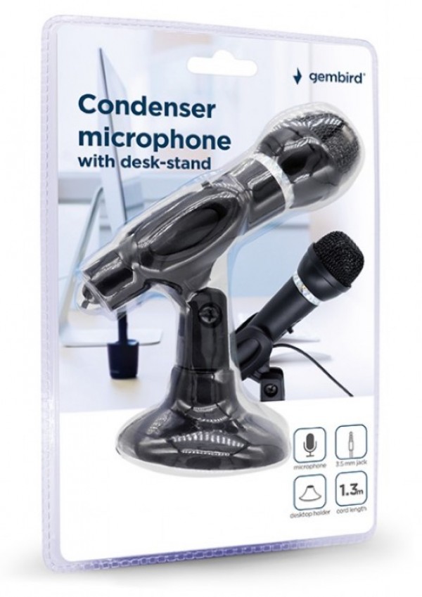 Gembird Kondenzatorski mikrofon sa stalkom 3,5mm, Crni