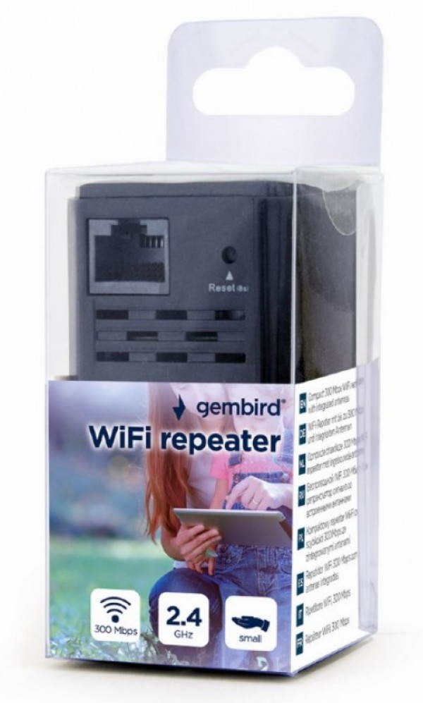Gembird WNP-RP300-03-BK WiFi ripiter/ruter 300Mbps 2x3dBi RF pwr <20dBm 1x LAN, Crni