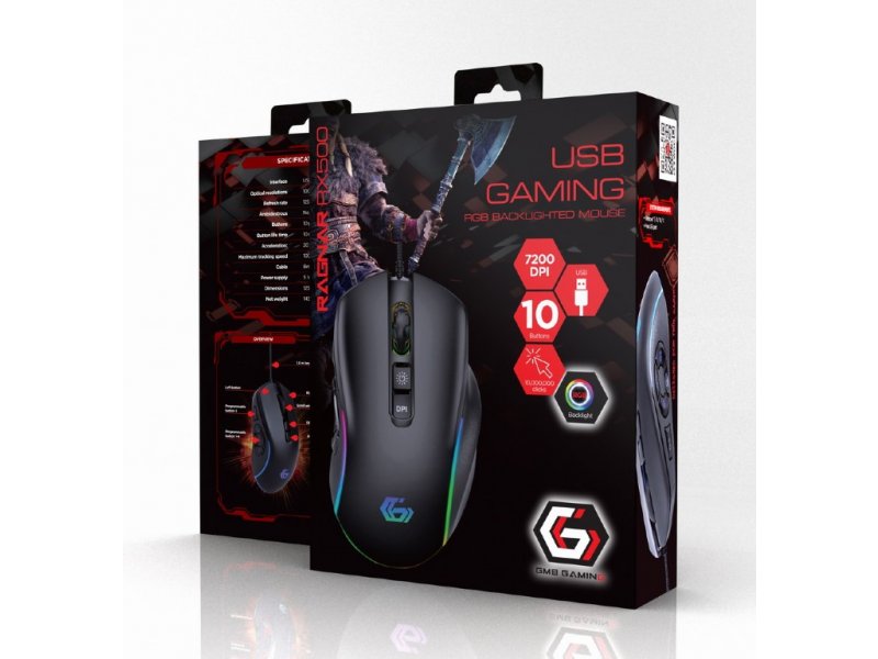 Gembird MUSG-RAGNAR-RX500 Gaming optički miš RGB backlighted 1000-7200Dpi 10-button 125mm