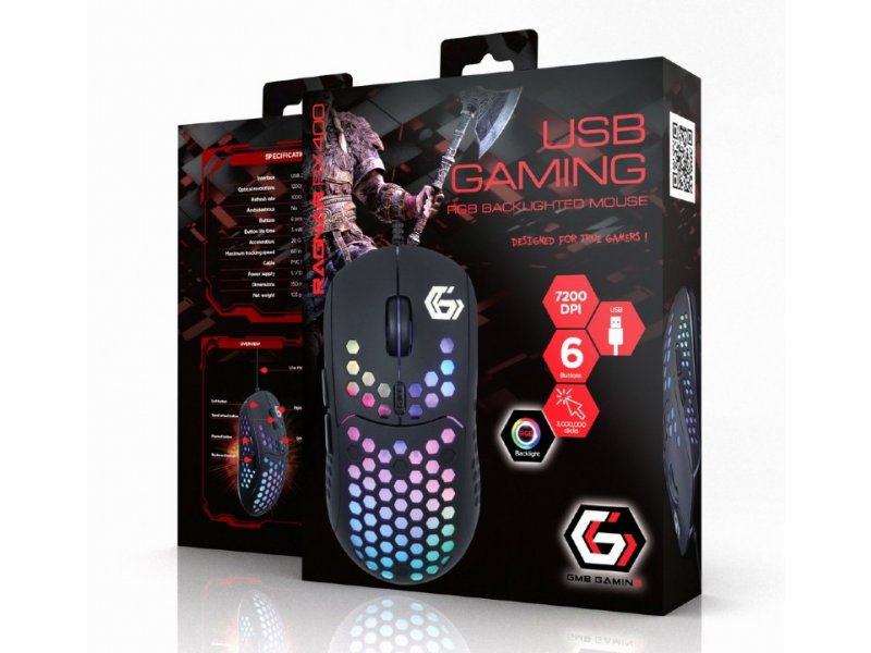 Gembird MUSG-RAGNAR-RX400 Gaming optički miš RGB backlighted 800-7200Dpi 6-button 125mm