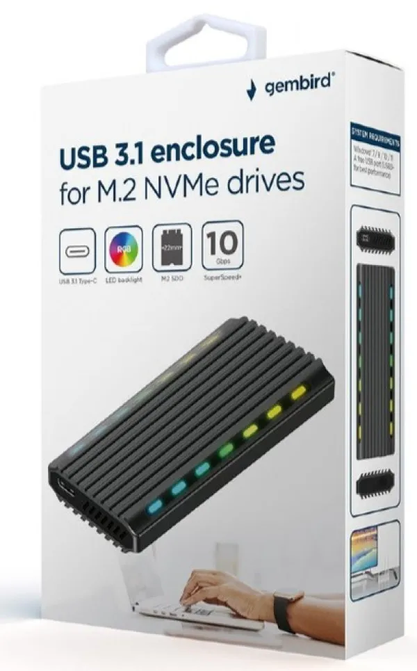 Gembird EE2280-U3C-03 Eksterno kućište za M.2 NVMe NGFF RGB Aluminijumsko