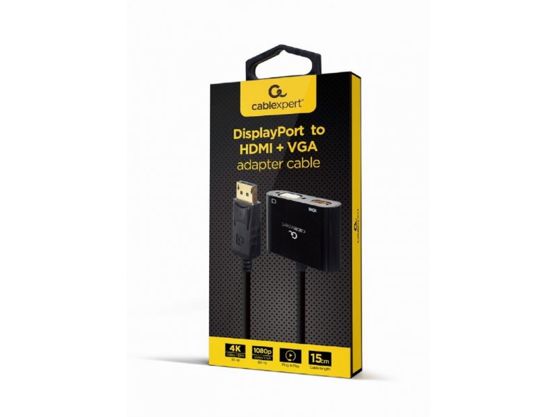 Gembird A-DPM-HDMIFVGAF-01 adapter DisplayPort (muški) na HDMI (ženski) + VGA (ženski), Crni