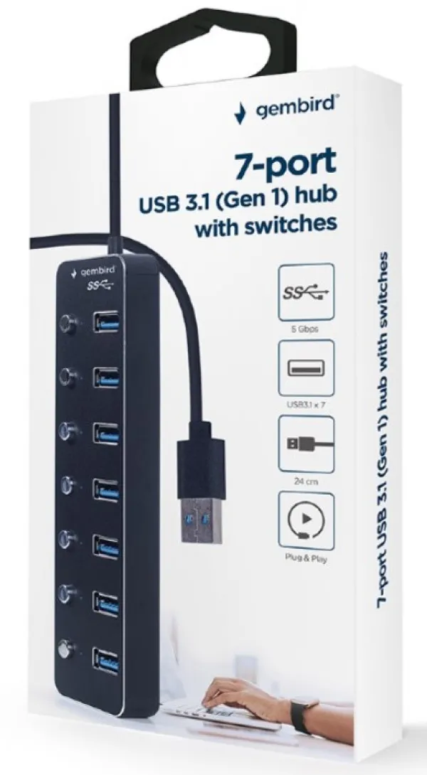 Gembird UHB-U3P7P-01 7-port Hub 7xUSB 3.1, Crni