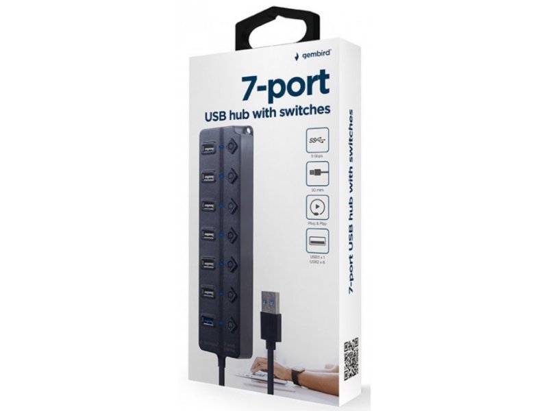 Gembird UHB-U3P1U2P6P-01 USB Hub 7-port 1xUSB 3.1 + 6xUSB 2.0 sa switchevima