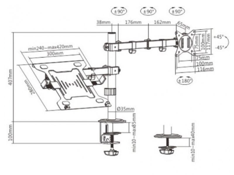 GEMBIRD Podesivi stoni drzač za monitor + nosač za laptop MA-DA-03 crni