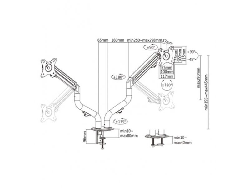 Gembird MA-DA2-02 44280 Podesivi dupli stoni držac za monitor Tilt 17-27 max.2x8kg