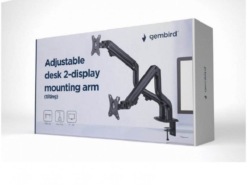 Gembird MA-DA2-02 44280 Podesivi dupli stoni držac za monitor Tilt 17-27 max.2x8kg