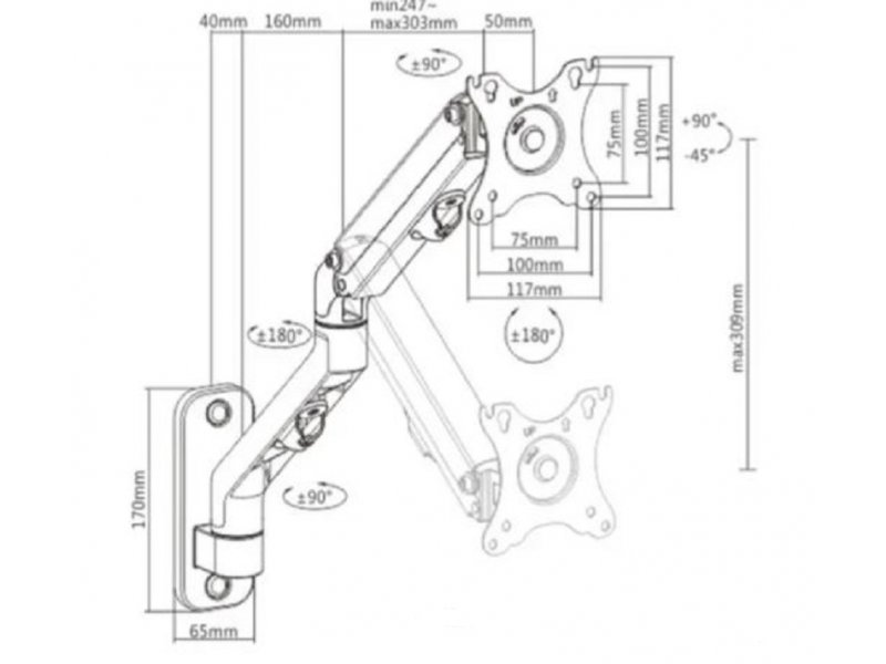 Gembird 44283 Podesivi zidni držač za monitor Tilt 13"-27" , Crni