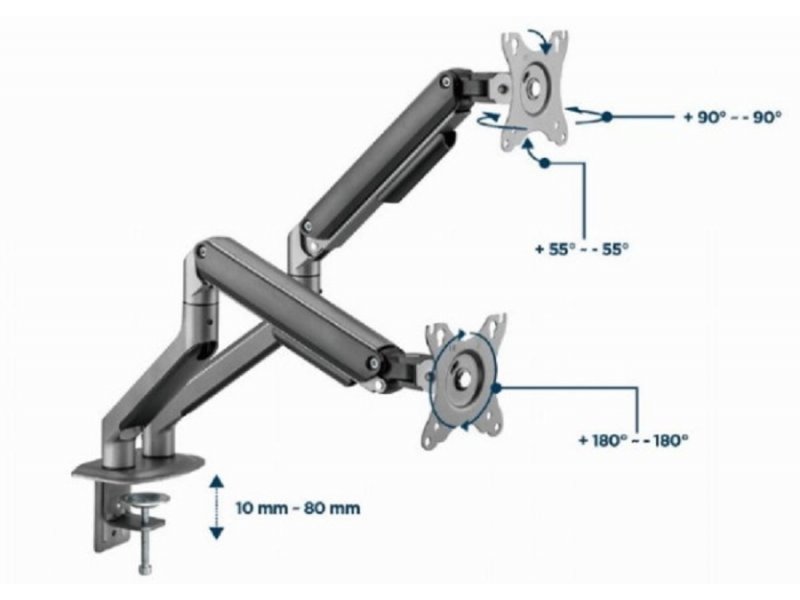 Gembird MA-DA2-05 Podesivi dupli stoni drzač za monitor sivi