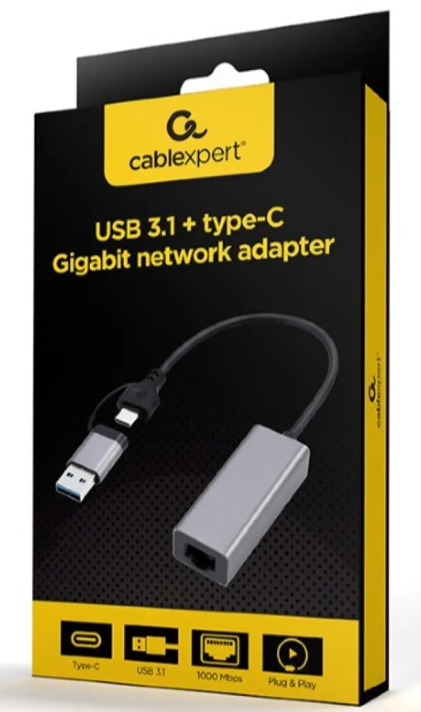 Gembird USB 3.1 + USB C Gigabit mrežni adapter
