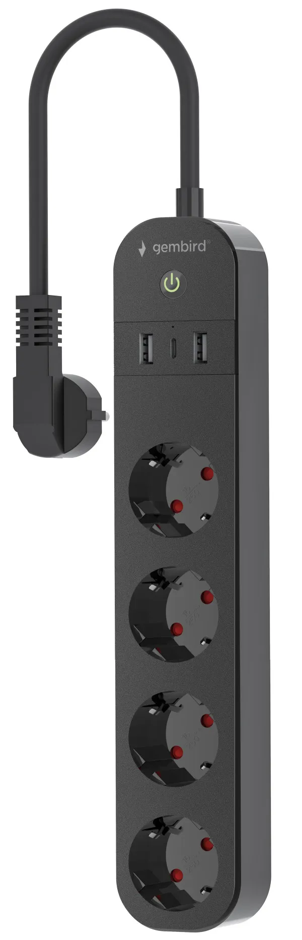 Gembird TSL-PS-S4U-01 Pametni produžni kabl sa USB punjenjem 4 utičnice 1.5m, Crni