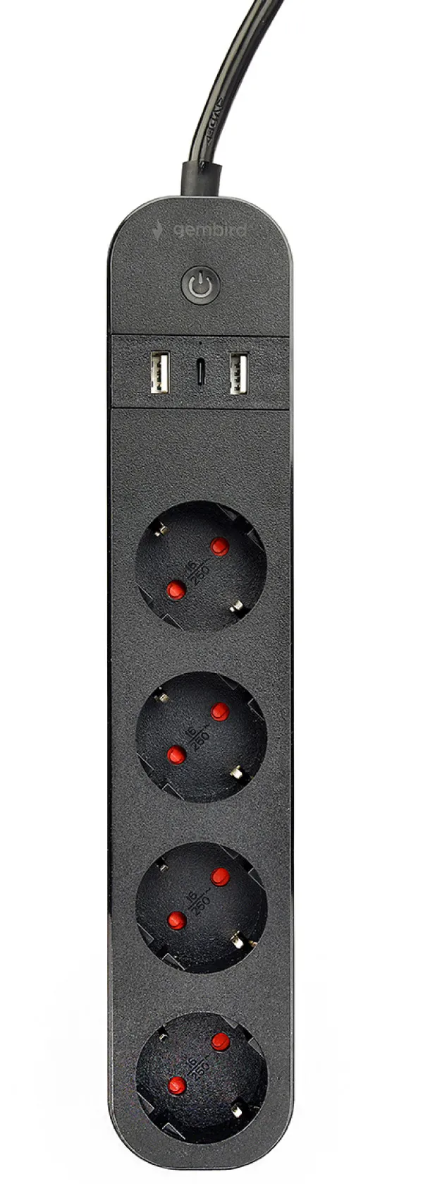 Gembird TSL-PS-S4U-01 Pametni produžni kabl sa USB punjenjem 4 utičnice 1.5m, Crni