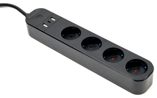 Gembird TSL-PS-S4U-01 Pametni produžni kabl sa USB punjenjem 4 utičnice 1.5m, Crni