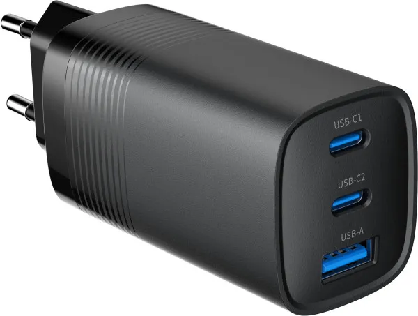 Gembird TA-UC-PDQC65-01-BK USB Brzi punjač 3-port 65W GaN, Crni