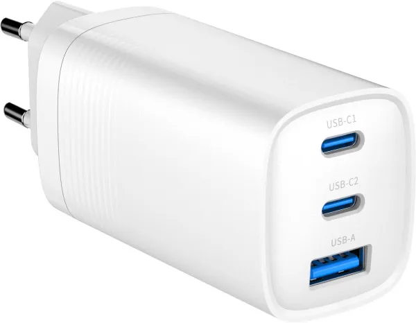 Gembird TA-UC-PDQC65-01-W USB Brzi punjač 3-port 65W GaN, Beli