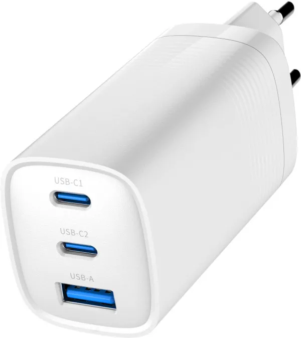 Gembird TA-UC-PDQC65-01-W USB Brzi punjač 3-port 65W GaN, Beli